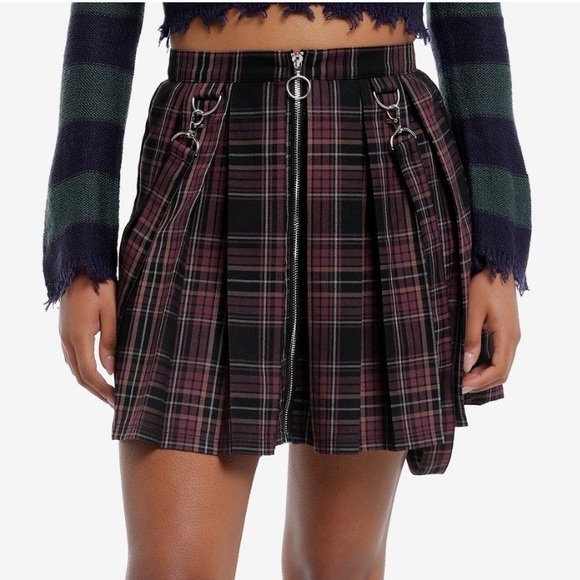 Black & Purple Plaid Zipper Suspender‎ Skirt Hot Topic - Picture 1 of 2